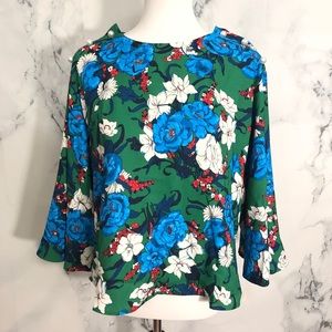 Zara Floral Top Blouse with Pearl Shoulder Button